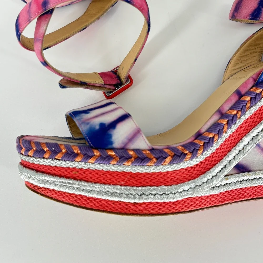 Christian Louboutin Duplice Tie-Dye Wedge Sandals Pink Women Size 36 Espadrille